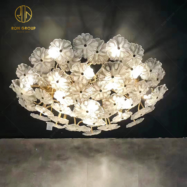 Creative Postmodern Lamp Copper LED Crystal Ceiling Lamp Personalized Romantic Daisy Flower Lamp Hotel Project Chandelier