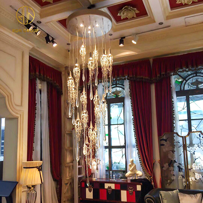 Luxury Gold Hotel Crystal Chandelier Ceiling Lamps Hotel Lobby High Ceiling Lighting For Villa Stairs