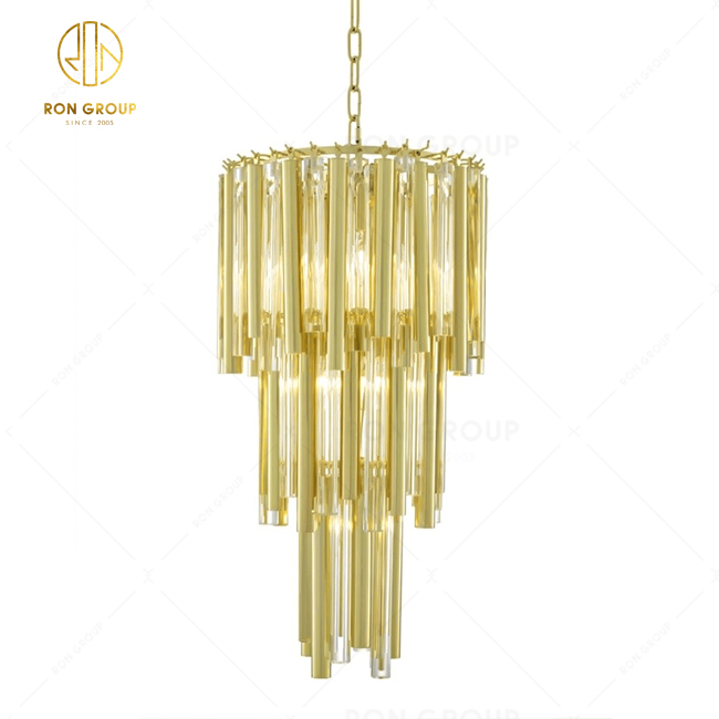 High Quality Crystal Pendant Light Hotel Decorative Crystal Lighting Hanging Glass Chandeliers Metal Tube Crystal Chandelier