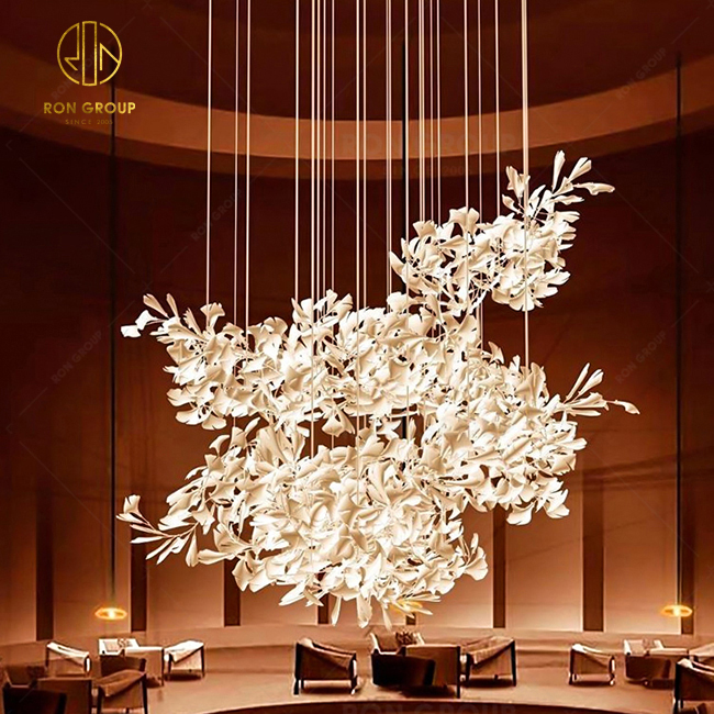 Hotel Lobby Villa Staircase Hollow Ginkgo Leaf Flower Living Room Chandelier Lighting Pendant Lamp