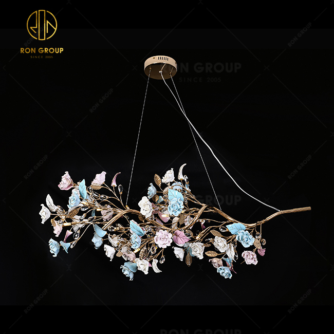 Modern Decorative High Quality Ceiling Lamp For Restaurant Ceramic Rose Flower Lighting