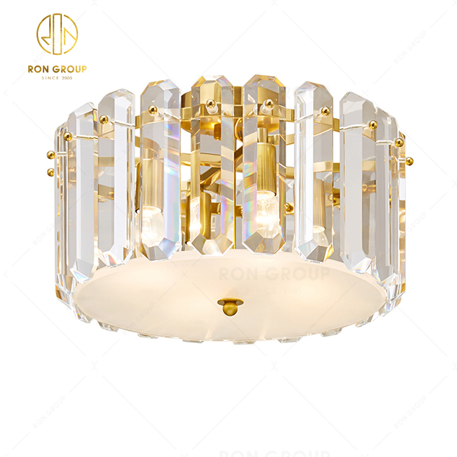 New Design Copper Light Luxury Crystal Ceiling Lamp Fashion Hotel Living Room Lighting Fixture