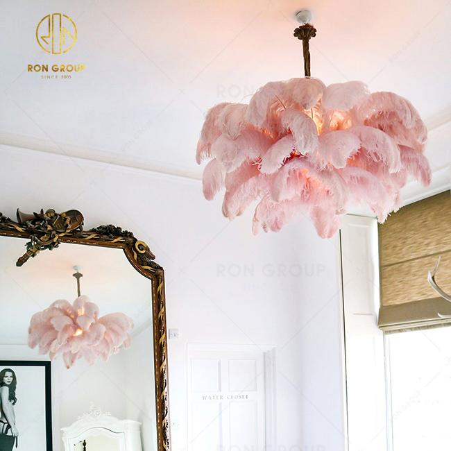 Hot Sale Ostrich Feather Hotel Bedroom Design Indoor Hanging Lamp Modern Pendant Chandelier Light