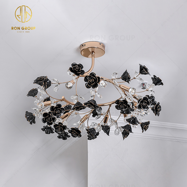 Rose Flower Lighting Popular Golden Ceiling Light Ceramic Flower Light For Restaurant 