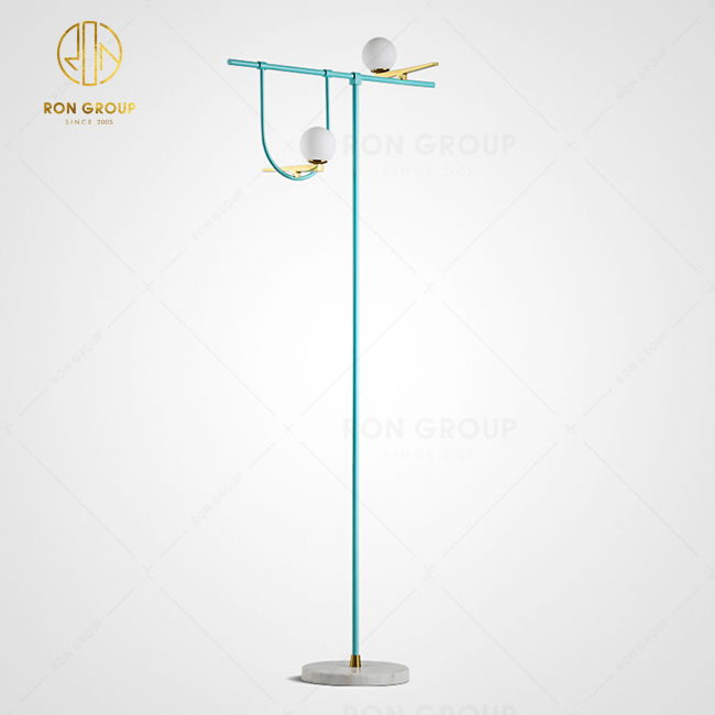 Double Lights Customized Design Hotel Lighting Project Glass Lampcover Steel Frame Marble Base Floor Lamp