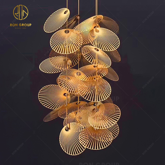 Art Design Villa Hotel Lobby Hall Decoration Large Lighting Custom Large Project Led Chandelier Golden Brass Lighting