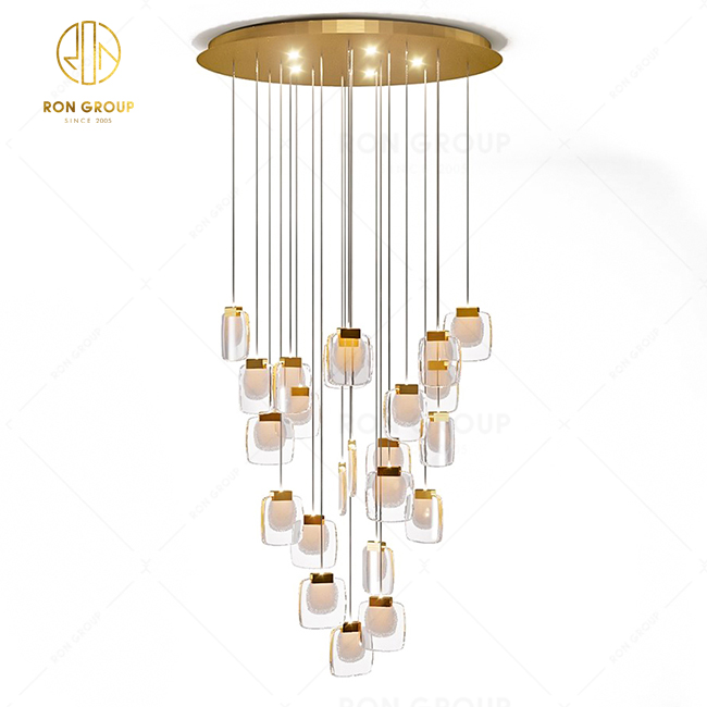 High Ceiling Decoration Warm Color Led Drop Hanging Lamp Living Room Hall Lighting Long Chandelier