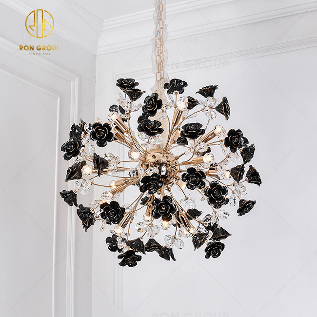 Modern Decoration Hotel Restaurant Chandelier Ceramic Flower Light Ceiling Lamp For Wedding