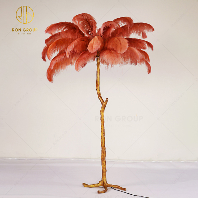 Modern LED Lighting Ostrich Feather Hotel Decorative Palm Tree Copper Nordic Floor Standing Light Lamp