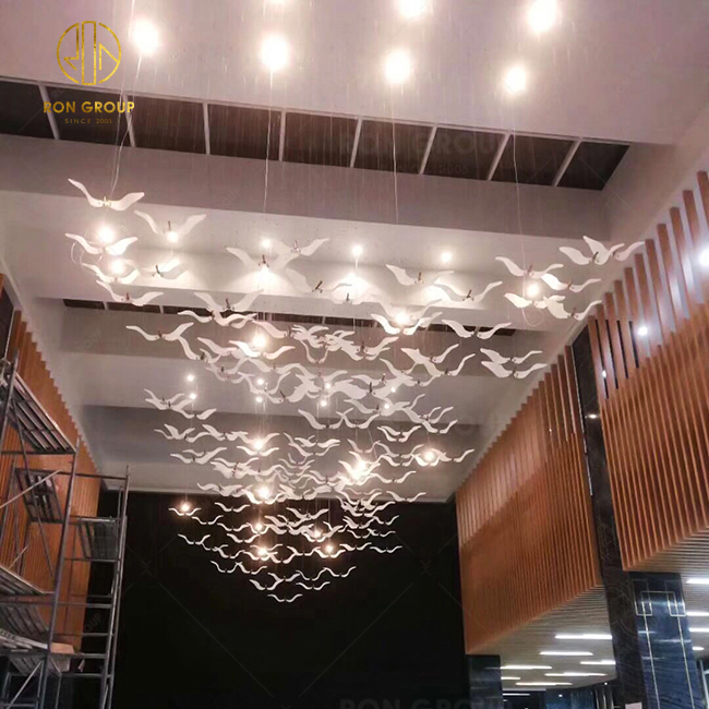 Wholesale Custom Large Staircase Decoration Hotel Lobby Hanging Lighting Artistic Feather Glass Led Chandelier Pendant Lamp