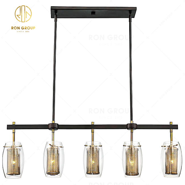 5-Light Pendant Lighting Hotel Decor Light Restaurant Glass Cage Lampshade Modern Industrial Pendant Lamp Chandelier