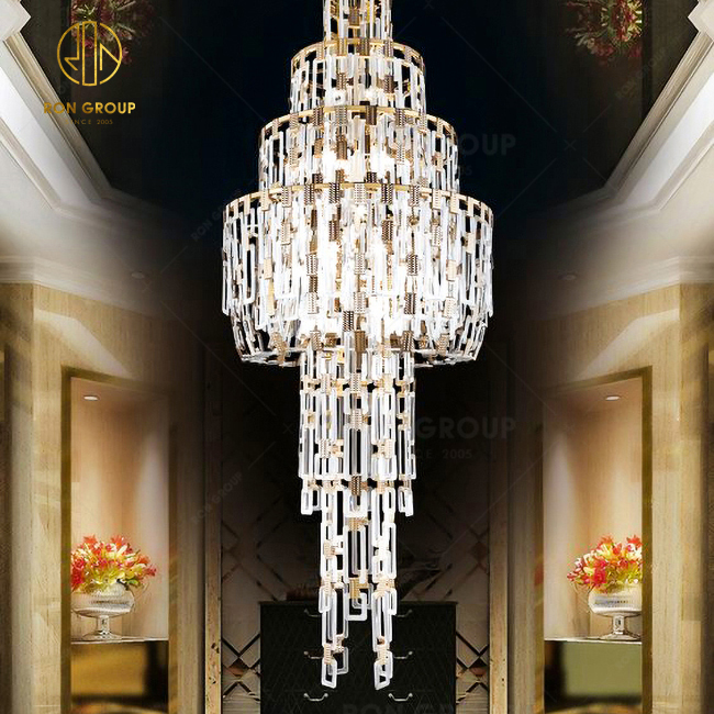 Modern Design Luxury Long Spiral Crystal Stair Lamp Hotel Villal Lighting Lobby Banquet Hall LED Gold Large Chandelier