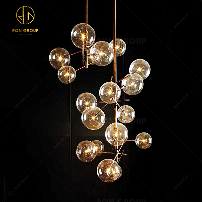 Living Room Lamp Simple Chandelier Nordic Creative Lighting Restaurant Retro Wrought Iron Glass Ball Pendant Lamp 