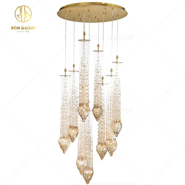 High Ceiling Decoration Warm Color Led Drop Hanging Lamp Living Room Hall Lighting Long Stairwell Ceiling Light