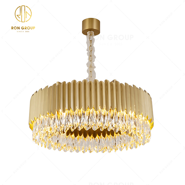 Hotel Stainless Steel Gold Chandelier For Living Room Modern Luxury Bedroom Crystal Hanging Lamp Pendant Lighting With K9 Crystal Raindrop