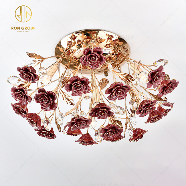 China Manufacturer Custom Made Ceramic Rose Flower Lighting For Wedding Decoration Flower Lamp