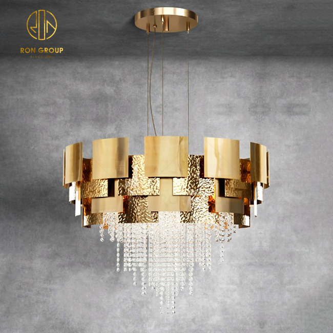 Indoor Luxury Pendant Light Hotel Brass Hanging Light Design Crystal Modern Pendant Lamp Lustre LED Chandelier Light