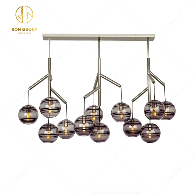 Modern Nordic Metal Grape Tree Branch Ball Bubble Blown Ripple Glass Chandelier For Hotel Home Dining Room Lighting