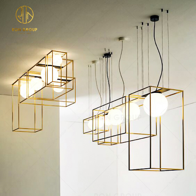 Modern Hotel Decoration Lights Chandelier Metal Rectangular Frame Custom Led Pendant light  