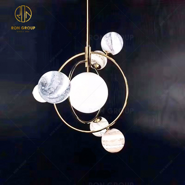 Nordic Led Chandelier Metal Rings Pendant Light Chandelier For Restaurant Living Room Decoration Round Glass Art Creative Ball Lamp Pendant Lamp