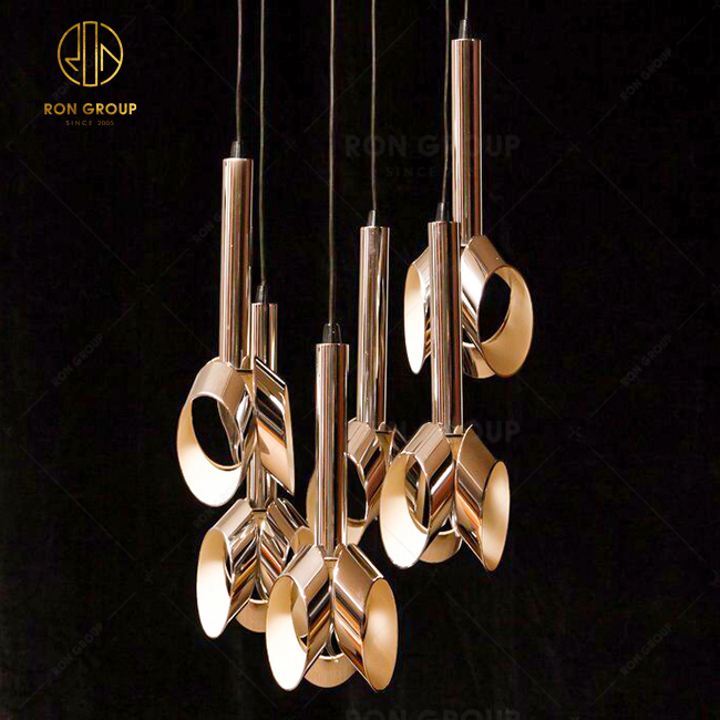 Modern Stairs Led Golden Metal Chandeliers Pendant Lights for Hotel Restaurant Lighting Decor Pendant Lamp