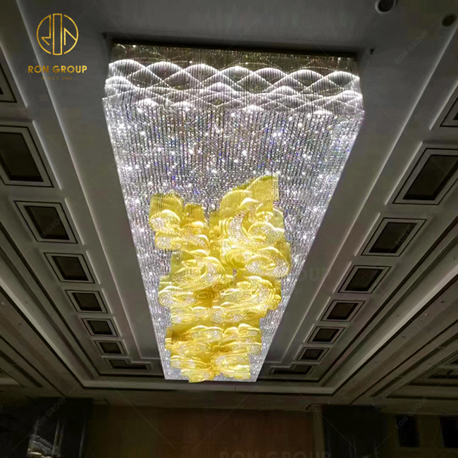 Large Ceiling Lights Customized Large Rectangle Hotel Lobby LED Crystal Chandelier Project Lighting