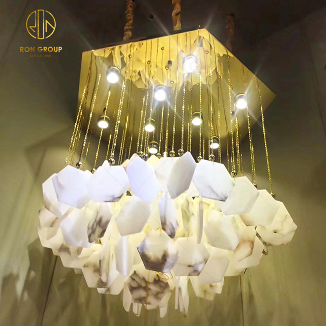 Postmodern Light Ceiling Lighting Hotel Creative Duplex Building Hollow Staircase Chandelier Marrble Pendant Lamp