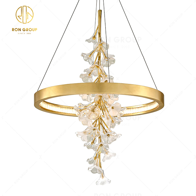 Fancy Flower Ring Design Metal Round Ring Petunia Hotel Lighting Hanging Light Pendant Lamp