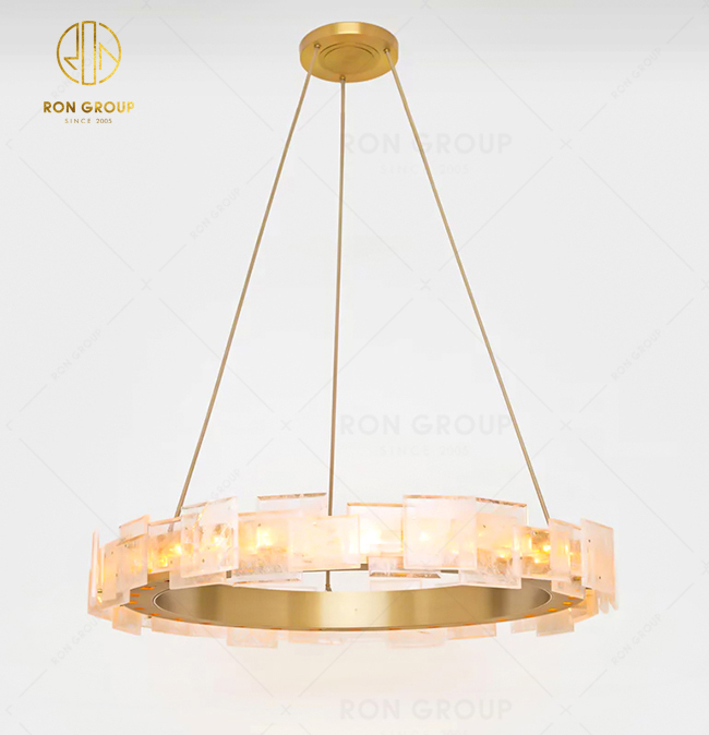 Nordic Restaurant Pendant Lights Hotel Round Gold Ceiling Hanging Lamp Luxury Glass Modern Led Crystal Chandelier