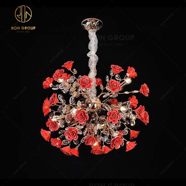 Best selling Wedding Decorative Golden Lighting Hotel Restaurant Red Rose Flower Ceramic Light